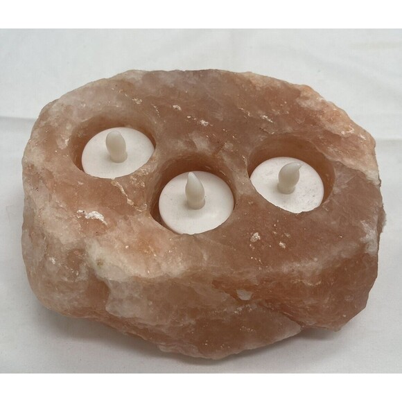 Himalayan Salt 3 Hole Candle Holder with Cylinder Candles without box 5 Pounds - Picture 1 of 13